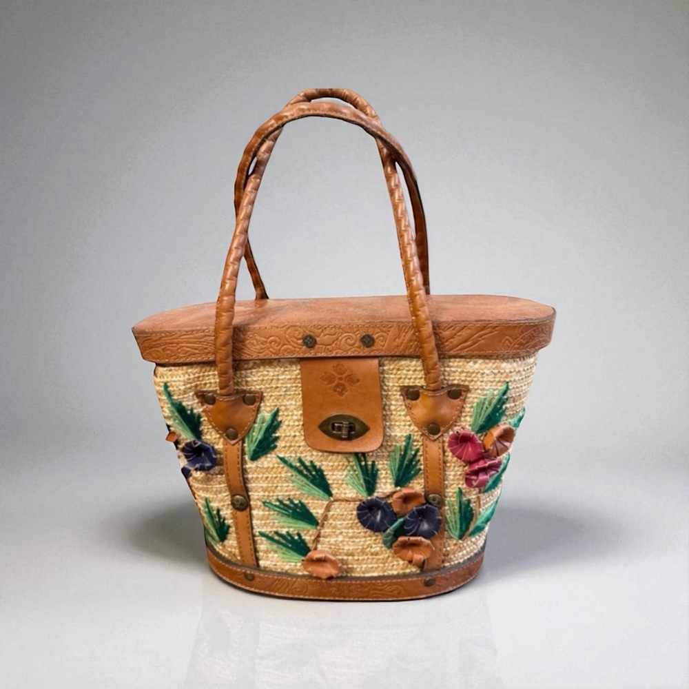 PATRICIA NASH WICKER LEATHER BAG BASKET